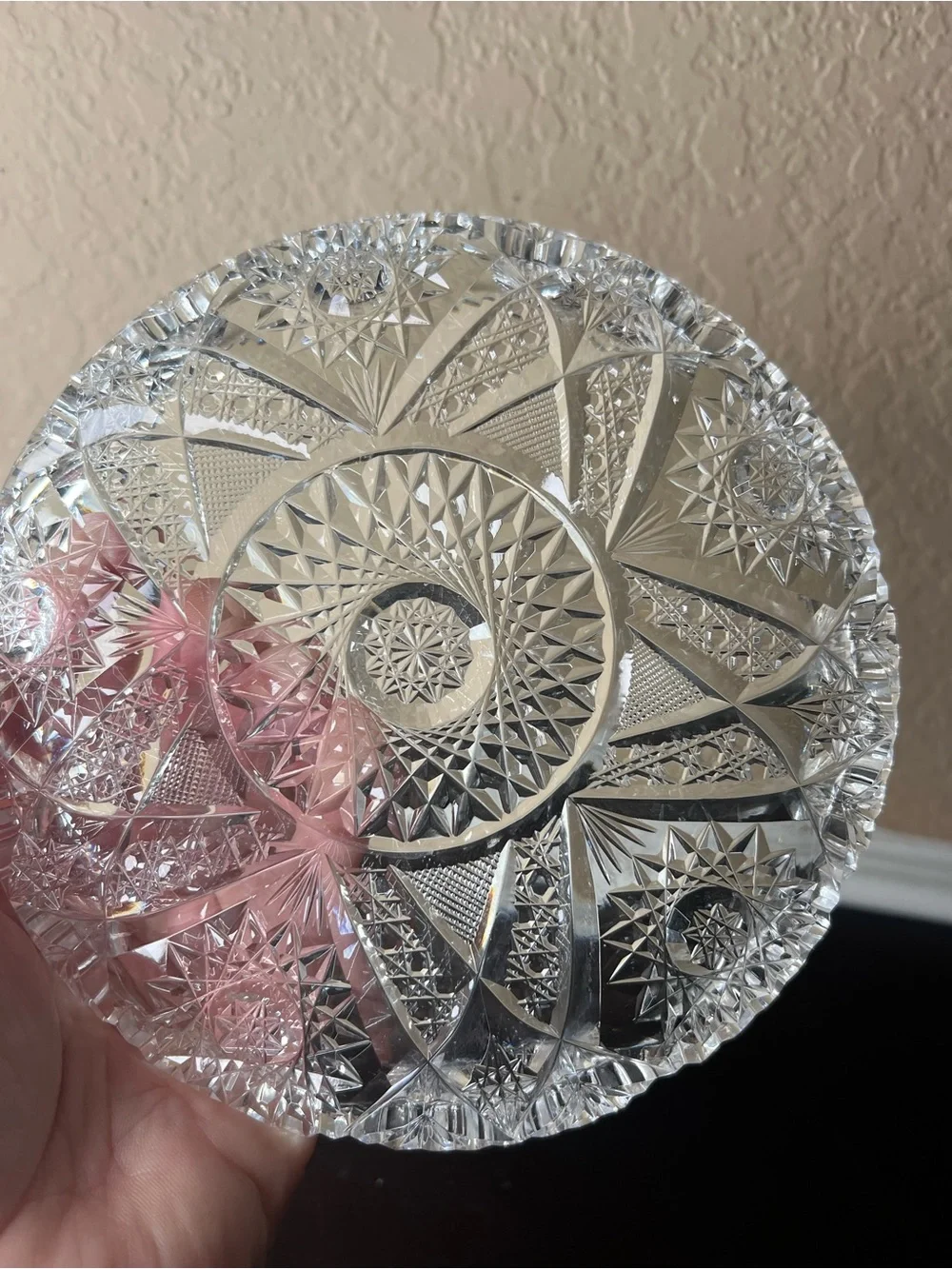 Vintage Brilliant Style Cut Glass Plate, Deep Cut Starburst Crystal Platter